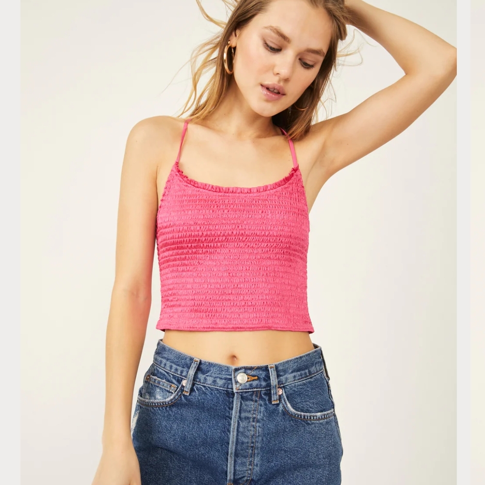 Free People Pink Ribbed Crop Camisole